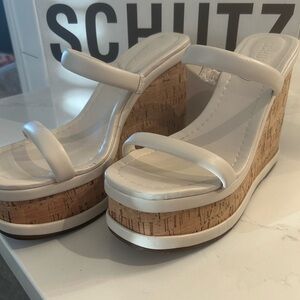Schutz Ully White Platform Wedge Sandals